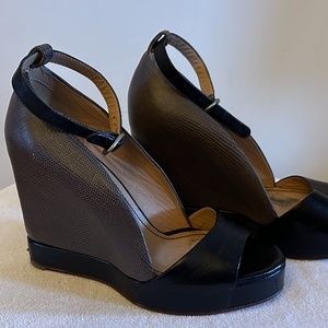 See by Chloe Black / Grey Leather Wedge Sandal